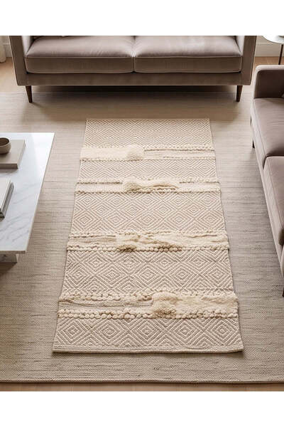 REDTAG سجادة أرضية بنمط الماس باللونين البيج والبني مقاس 150×80 سم