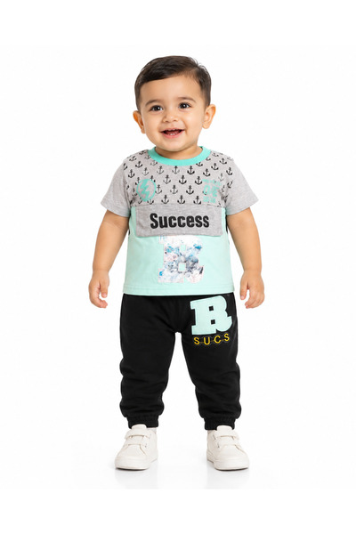 Generic Boys 2-Piece T-Shirt and Jogger Trousers Set, Teal & Navy | Short Sle...