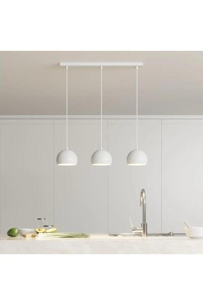 Rsylight Retro Metal Beyaz Üçlü Sıralı Sarkıt Avize Genişlik:60cm