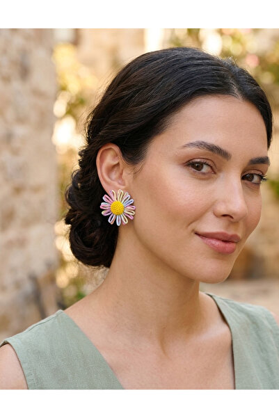 mia donna jewelry Mia Donna Rengarenk Çiçek Model Örme Dokulu Kadın Yaz Küpesi