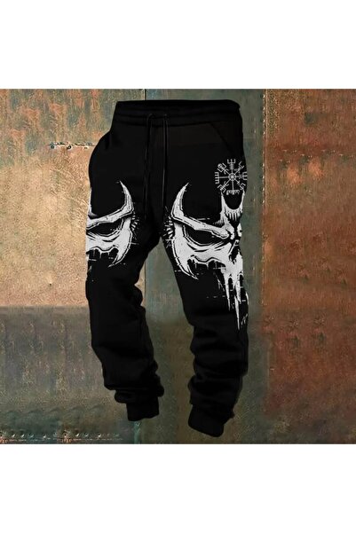 classy moda Unisex Skull Front Printed 2 Thread Combed Cotton Baggy Trousers
