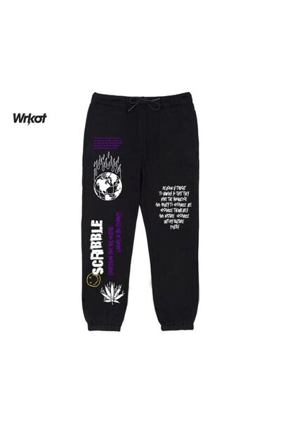classy moda Unisex Lettering Front Printed 2 Thread Combed Cotton Baggy Trousers