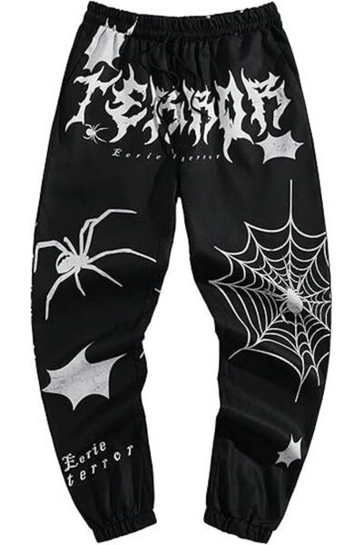 classy moda Unisex Spider Figured Front Printed Baggy Trousers