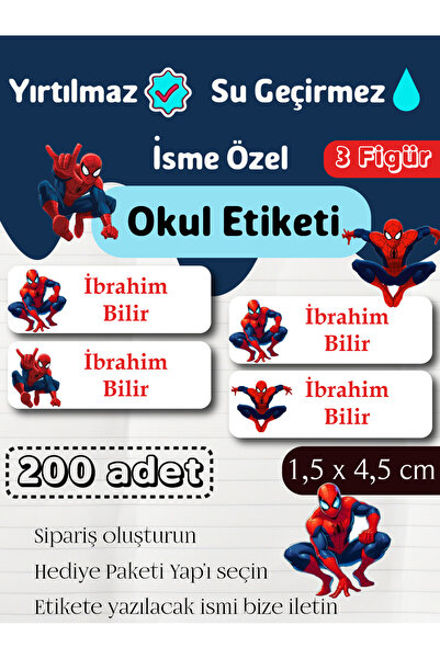 GÖKÇETasarım *ROZET HEDİYELİ* Örümcek Adam İsme Özel Okul Etiketi / Erkek İçi...