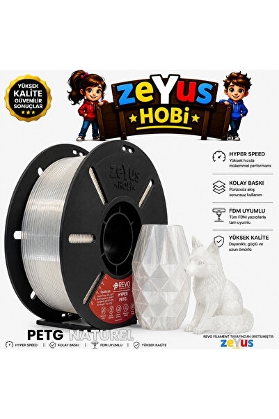 ZEYUS HOBİ PETG HS 3D Yazıcı Filamenti ŞEFFAF NATUREL 1.75 mm – ±0.02 mm Hass...