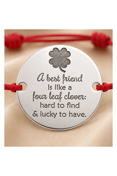 Simoshop Bratara cu Snur Rosu si Banut din Argint 925 Best Friend Four Leaf C...