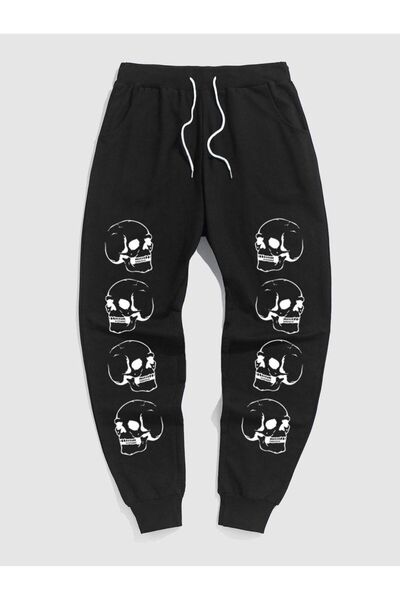 classy moda Unisex Skull Front Printed 2 Thread Combed Cotton Baggy Trousers
