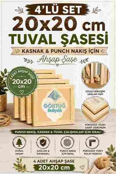 Göktuğ Hediyelik 4'lü Set 20x20 cm Ahşap Boş Tuval Şasesi | Kasnak & Punch Na...