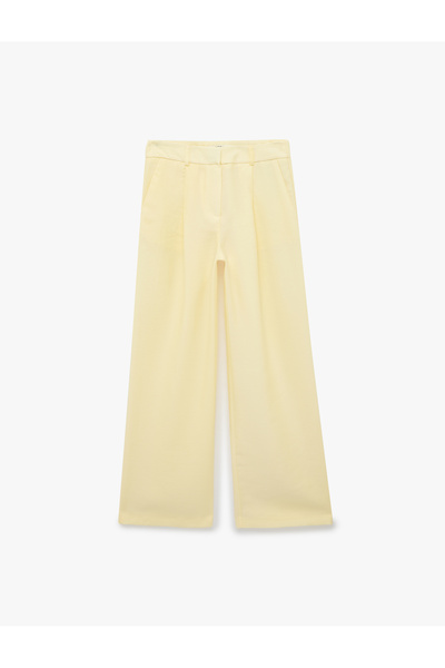 Koton Viscose Fabric Wide Leg Palazzo Trousers with Pockets and Pleated Detail
