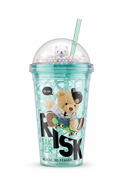 None Cool Teddy Serisi: Hareketli Boncuklu ve Pipetli Buzlu Jel Matara