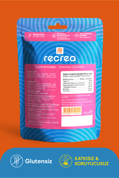 recrea snacks 1 Adet Glutensiz Susamlı Kraker