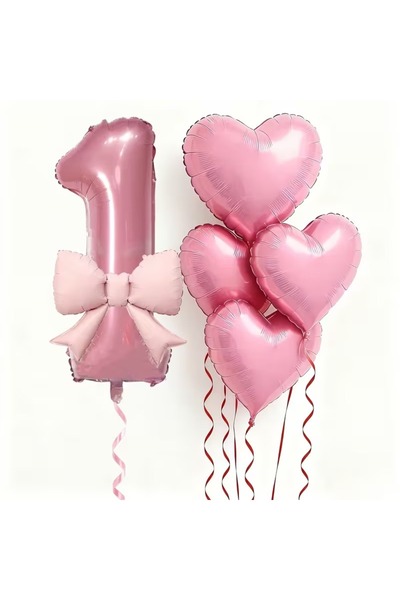 ÇITIPITISTORE Pink Number Bow Heart Birthday Age Celebration Party Set