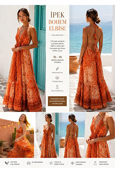 Miss Mexico Halter Neck Backless Silk Dress