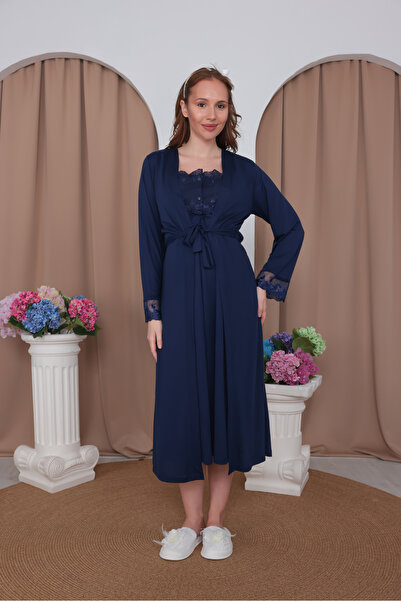BLACKMORE Women's Navy Blue Cotton Summer Maternity Nightgown-Dressing Gown S...