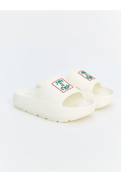 LC Waikiki Lcw Steps White Girls' Slogan Printed Slippers