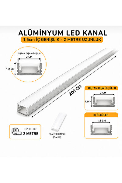 Home Alüminyum LED Kanal 2m 15mm İç Genişlik 20mm Dış Ölçü Şerit LED Profil K...