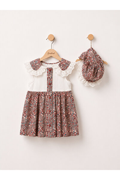 Gocoland Eylül Paisley Lace Collared Girls' Dress & Bonnet Set