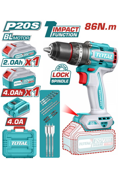 TOTAL BF PROFESSIONAL Ασύρματο Κρουστικό Δραπανοκατσάβιδο Li-ion 20V / 2Ah+4A...
