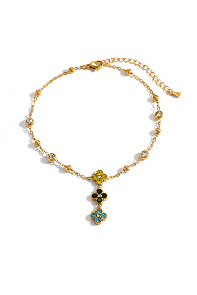 Belora Brățară aurie cu pandantiv floral multicolor din metal de calitate