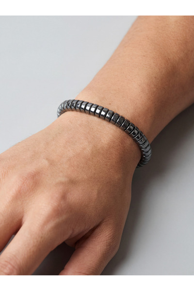 OSMANLI DEĞERLİ TAŞ Hematite Natural Stone Men's Bracelet (Model 15)