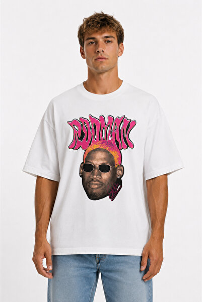 Compostela Unisex Women's Men's Dennis Rodman Pink Front Printed Oversized Th...