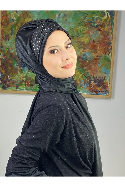 MY UKİYO STORE Simli Düz Büzgülü Sade Abiye Uzun Şal