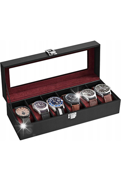 SONGMICS Organizator tip cutie pentru ceasuri, pentru 6 ceasuri, cu capac de ...
