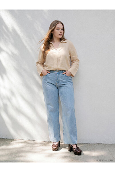 LC Waikiki Trendlucky Big Size Wideleg Women's Jean Pants with Difference