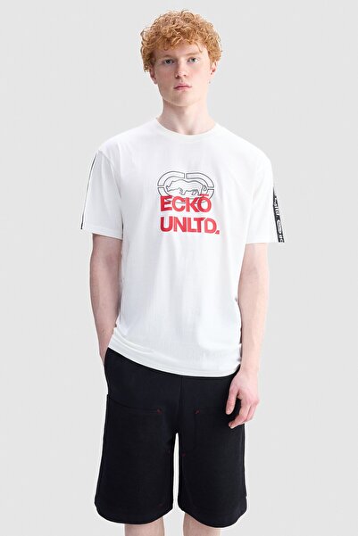 ecko unltd. Aiden Loose Fit Crew Neck Printed 100% Cotton Men's White T-Shirt