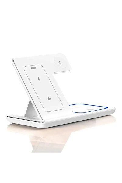 Choice شاحن لاسلكي أبيض 3 في 1 بقوة 30 واط مع إضاءة LED قابل للطي لهواتف آيفو...