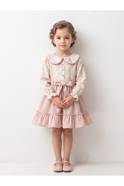 Cherrys Bebek Girl's Premium Series Baby Collar Bow Detailed Dress