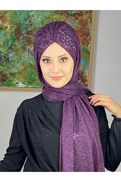 MY UKİYO STORE Simli Düz Büzgülü Sade Abiye Uzun Şal