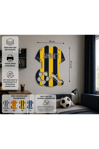 Taşteks Kişiye Özel İsimli Futbol Forması MDF Çocuk Odası Duvar Dekoru / Süsü