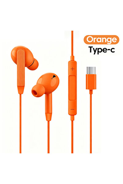 Choice Orange-Type C 3.5mm/Type-C Wired Headphones In Ear Call Volume Wire Co...