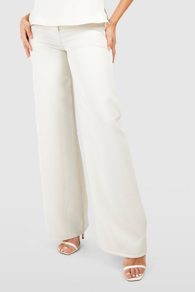 NO BRAND Pantaloni eleganți cremoși din material textil, cu picior larg, lung...