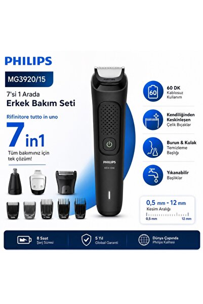 Philips 3000 Serisi 7in1, Erkek Bakım Seti, Yüz/Saç/Vücut Tıraş Makinesi, Isl...