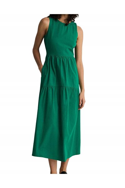 NO BRAND Rochie din bumbac, verde uni, trapezoidală, midaxi, cu decupaje, XXL