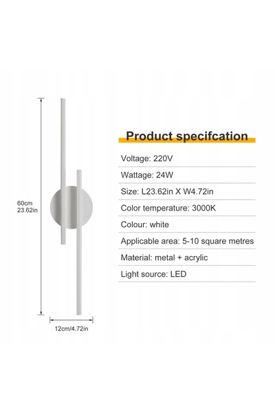 NO BRAND Kinkiet Lampă de perete LED albă 3000K Modernă pentru living 24W 60cm