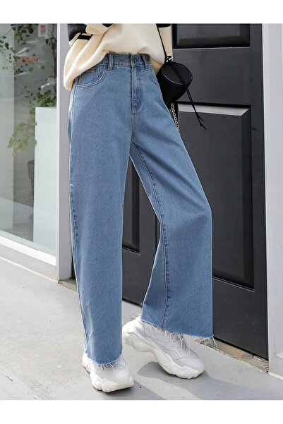 NO BRAND Pantaloni din denim albaștri, lungi, cu talie înaltă, cu imprimeu cu...