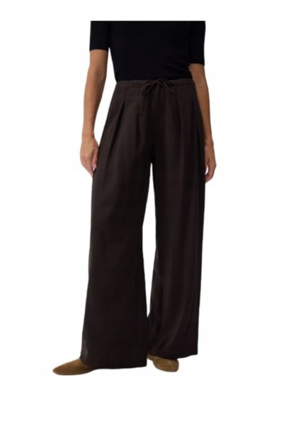 NO BRAND Pantaloni largi, lungi, drepți, maro închis, din viscoză, cu talie e...