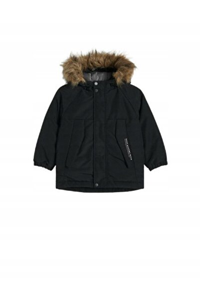 NO BRAND Parka neagră, izolată, clasică, impermeabilă, cu glugă 98