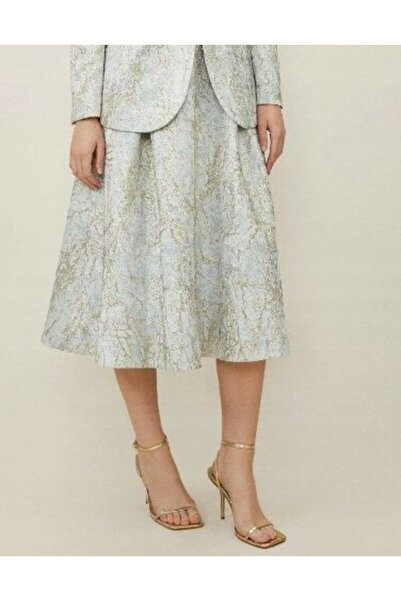NO BRAND Fustă midi jacard albastru ciel, lucioasă metalică, Karen Millen 40