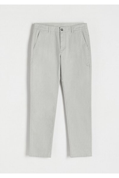 NO BRAND Pantaloni lungi din bumbac cu model gri-alb, stil slim, 36