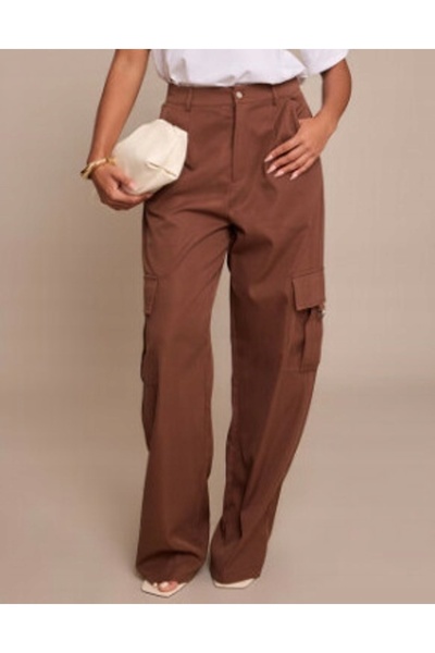 NO BRAND Prettylittlething Pantaloni cargo bronz, netezi, cu croială largă 38