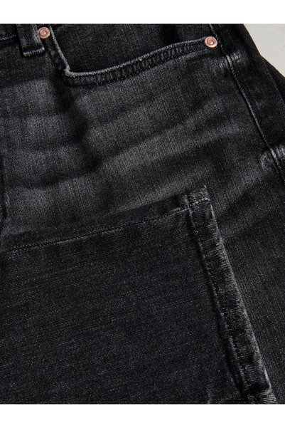 NO BRAND Pantaloni din denim de bumbac grafit, cu efect spălăcit, croială sli...