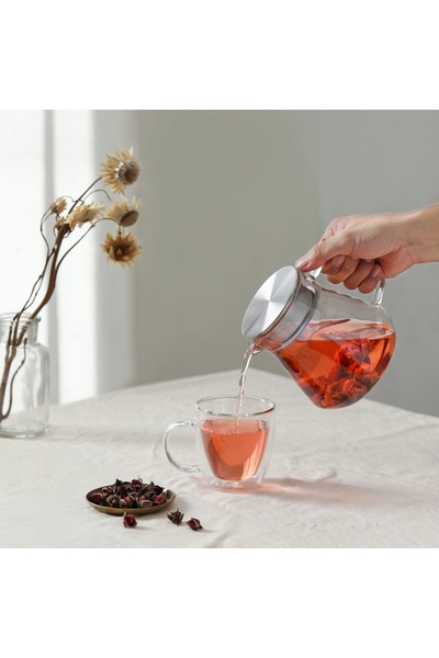 NO BRAND Ceainic de sticlă Cnglass cu infuzor și capac din oțel inoxidabil, 8...