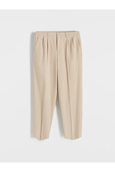 NO BRAND Pantaloni din stofă bej deschis, cu picior larg, Classic Reserve S