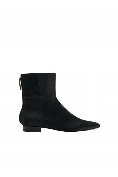 NO BRAND Botine negre din piele, cu fermoar, cu blană, cu toc plat, mărimea 39