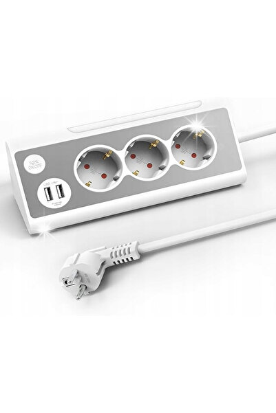 NO BRAND Ks prelungitor cu 3 prize + 2 x USB ges-035 + lumină de veghe