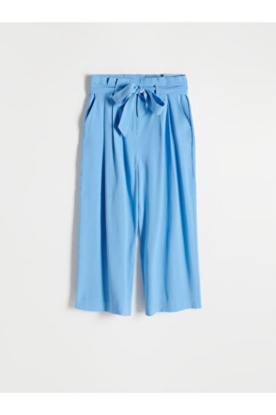 NO BRAND Pantaloni albaștri, netezi, cu picior larg, talie înaltă, cu închide...